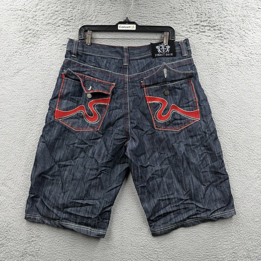 Vintage 90s Y2K Direct Blue Jean Shorts Mens 34 Embroidered Baggy Skater Grunge